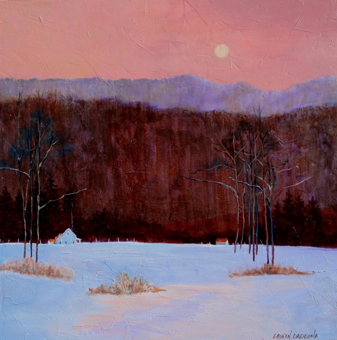 evening, snow, winter, serene